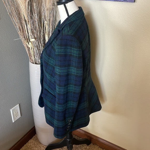 Talbots Navy and Green Plaid Twill Wool Blend Blazer Size 10 Petite - Picture 5 of 9